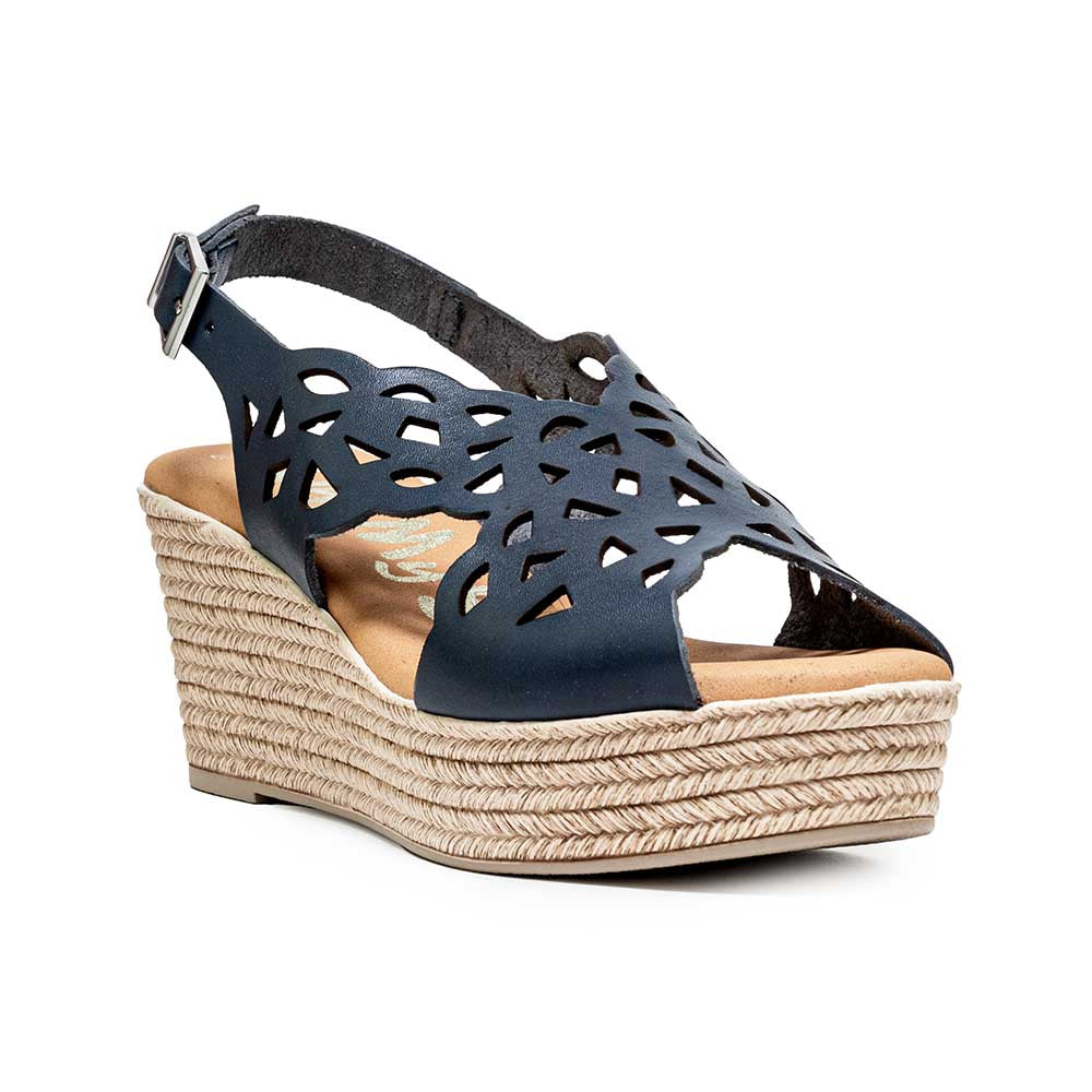 Oh My Sandals sandalo zeppa in corda e pelle Blu marino