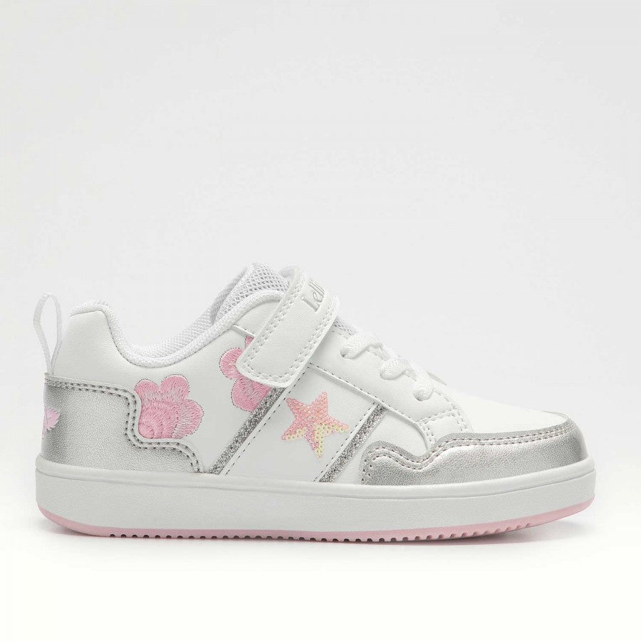 Lelli kelly sneakers bianco argento a strappo con stellina e paillettes rosa gom