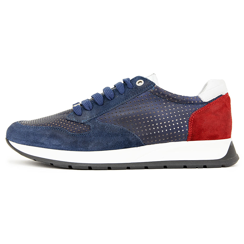 Exton sneakers blu lacci pelle traforata inserti in camoscio blu rosso bianco