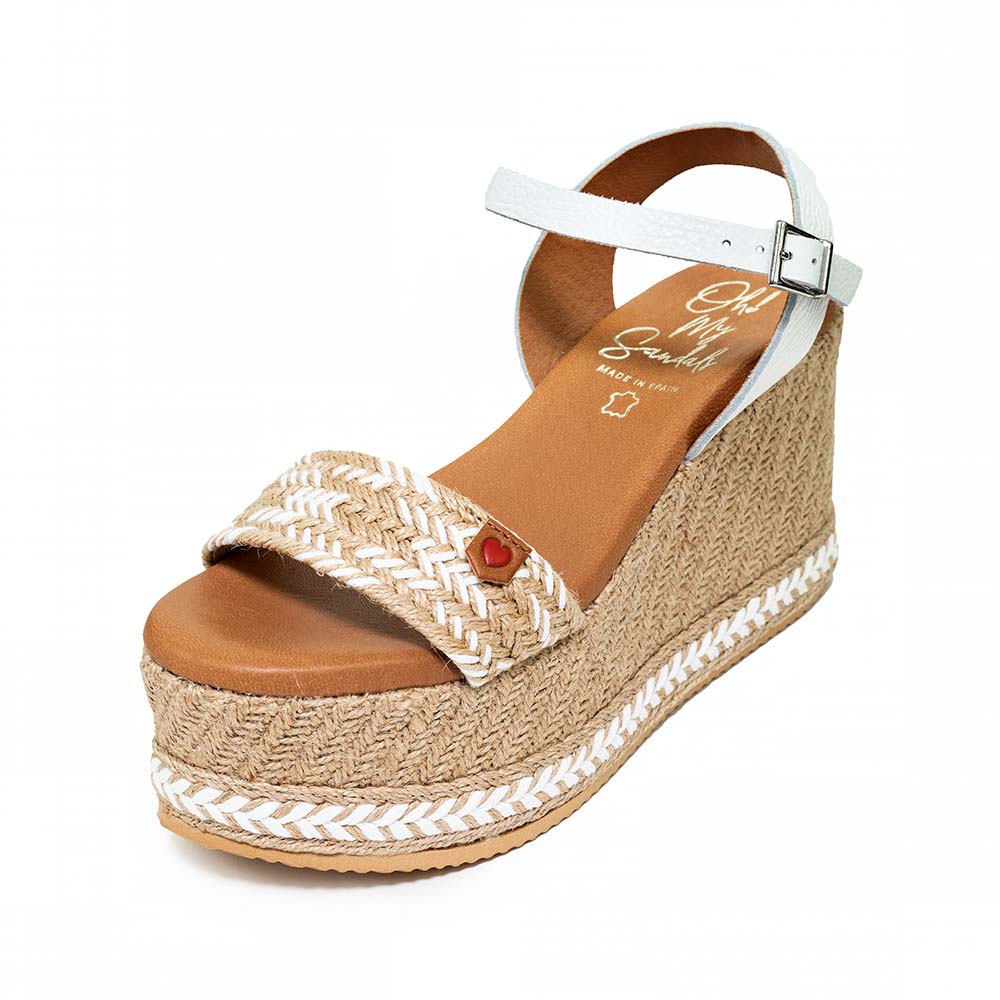 Oh My Sandals Zeppa Trenza in corda e pelle Bianco