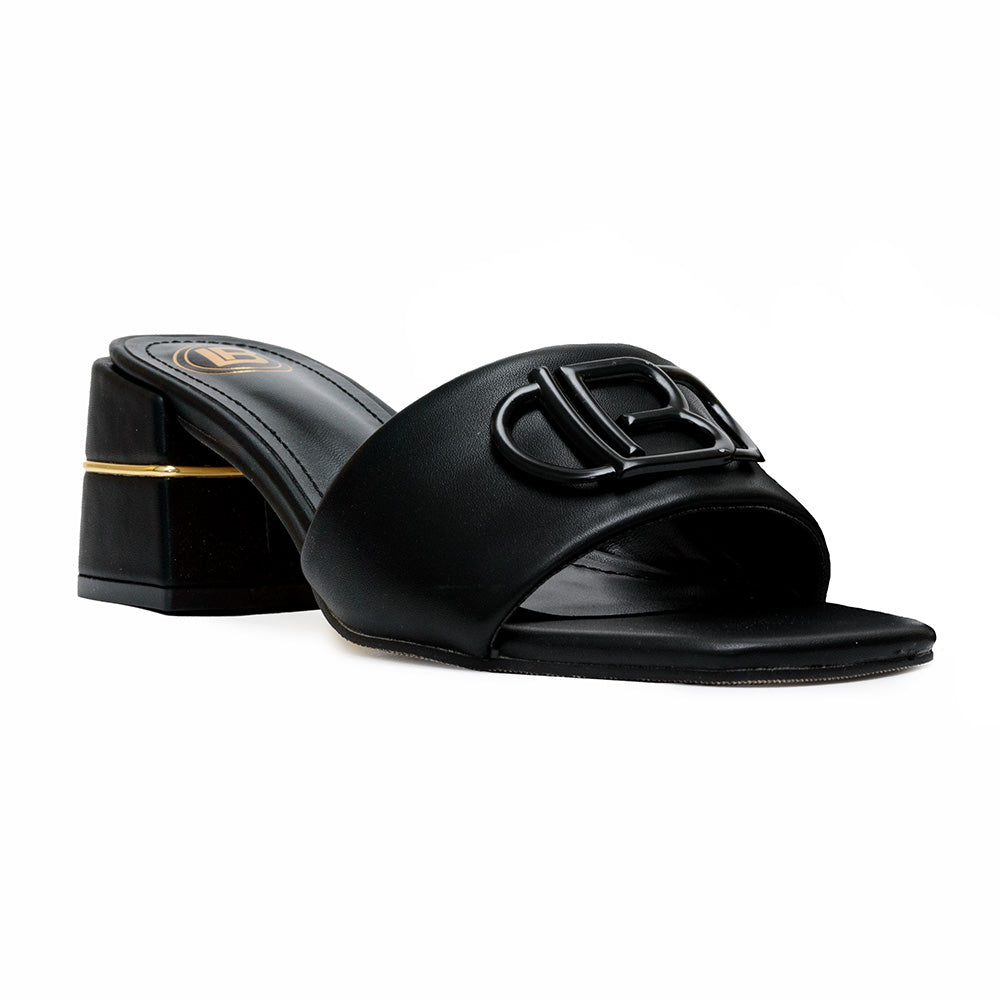 Laura Biagiotti sandalo ciabatta nero con  applicazione logo nera  tacco 5