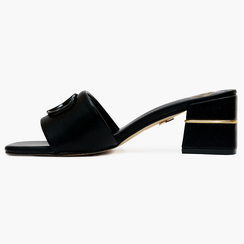 Laura Biagiotti sandalo ciabatta nero con  applicazione logo nera  tacco 5