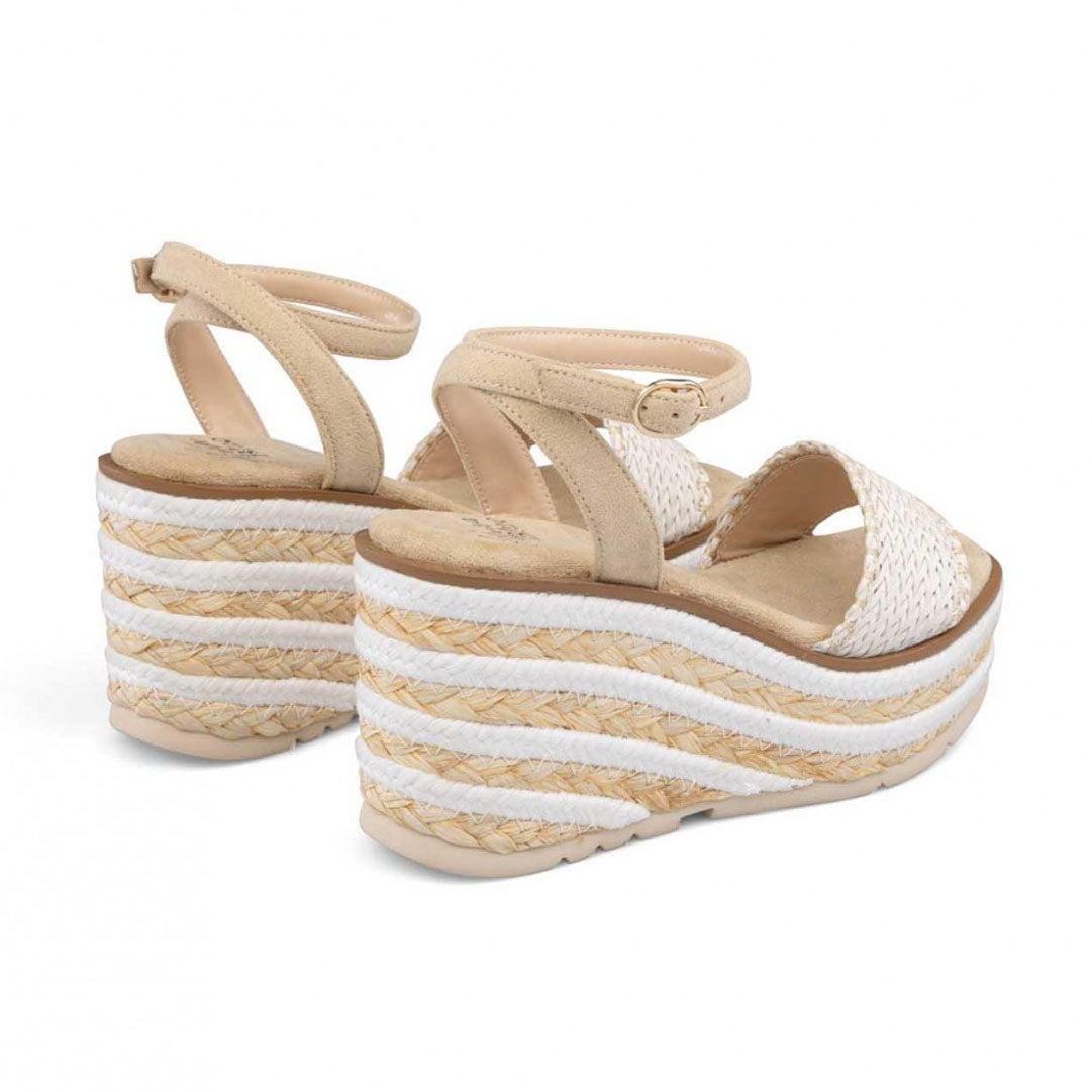 Alma Blue sandalo bianco in rafia con zeppa beige e bianca