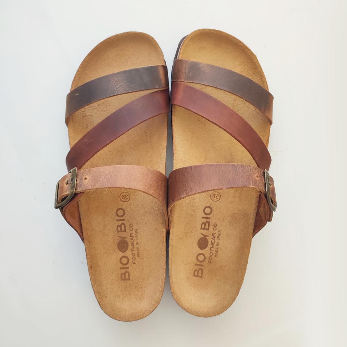 Bio ria beige marron cuero Donna Infradito e Ciabatte