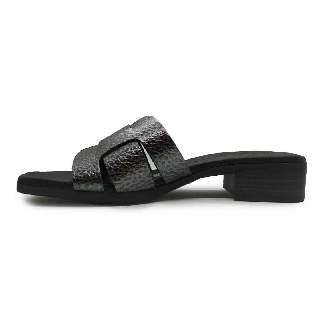 Oh My Sandals ciabatta con taccosottopiede memory in pelle Piombo