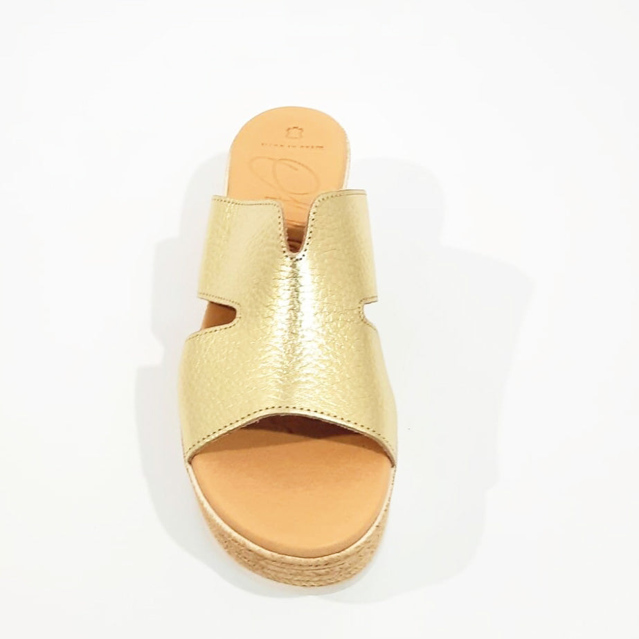 Oh My Sandals ciabatta oro con zeppa con taccosottopiede memory in pelle