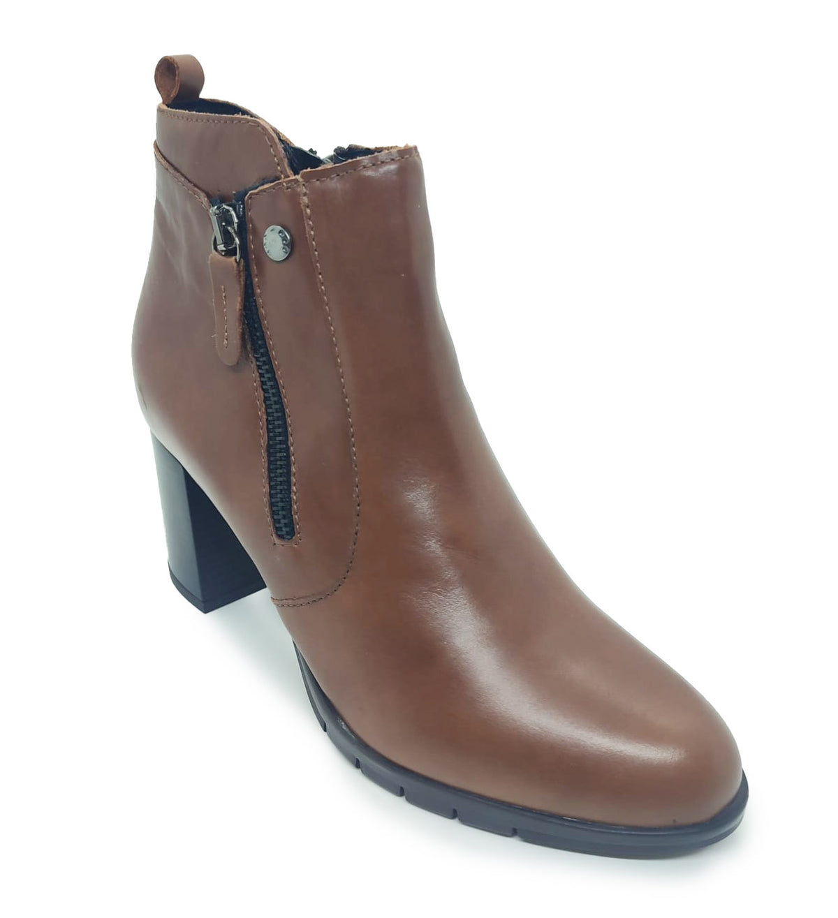 Cinzia soft donna stivaletto cuoio con tacco quadrato zip laterale