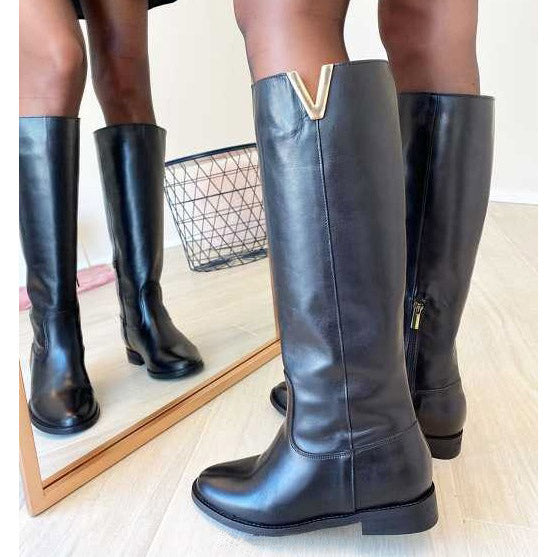 Made in Italy stivale in pelle Nero suola in micro