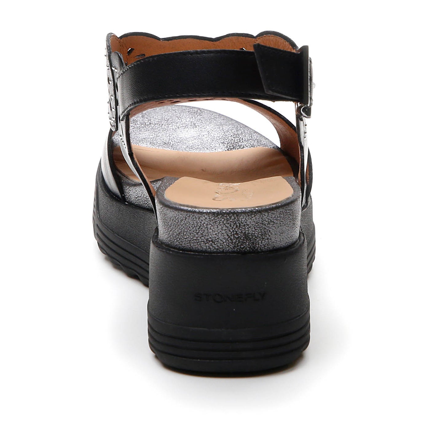 Stonefly donna sandalo bianco con fori e borchie Nero