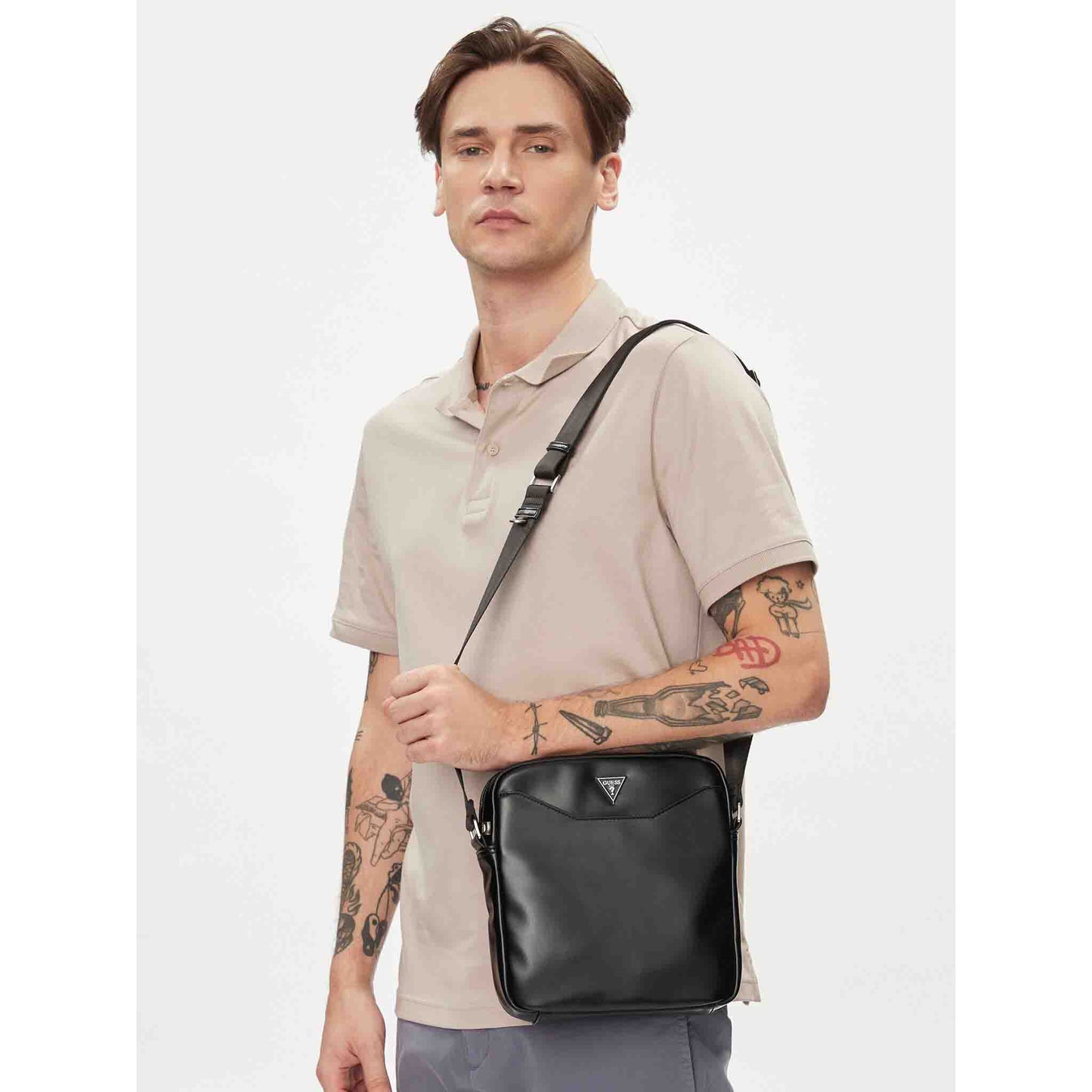 Guess uomo borsa a tracolla nera con zip