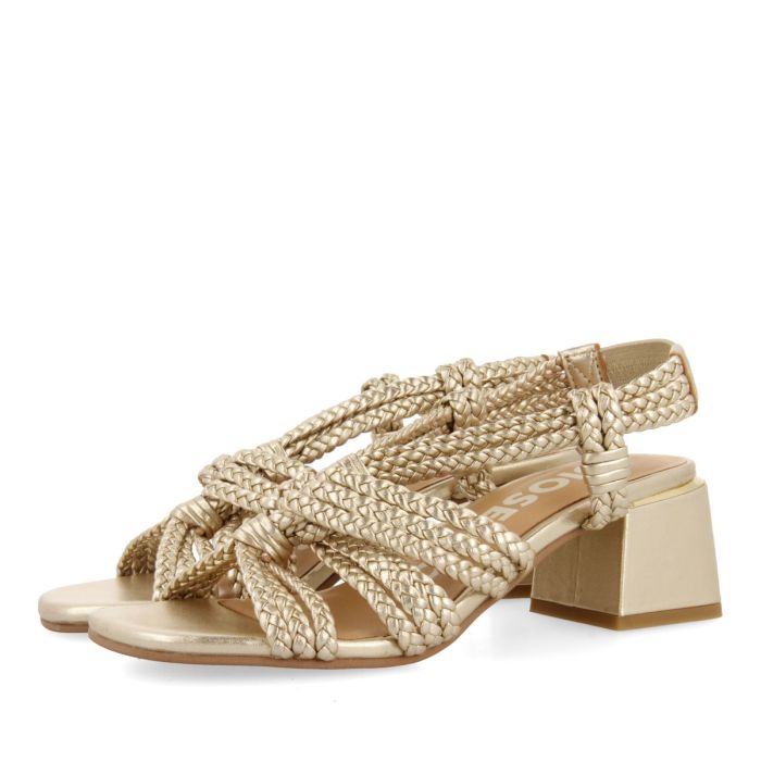 Gioseppo sandalo in pelle intrecciata oro tacco 50