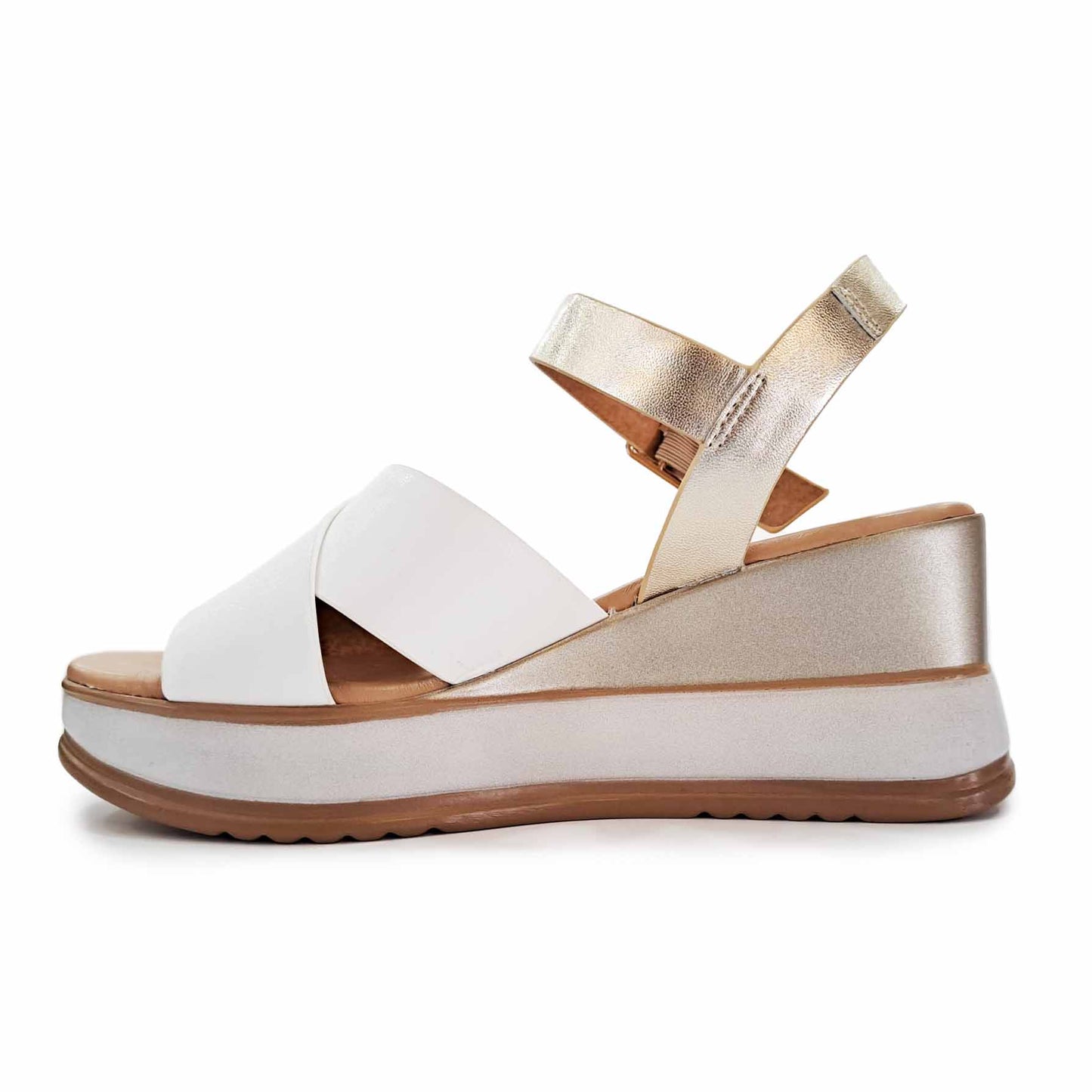 Sandalo in pelle Made in Italy Bianco Platino