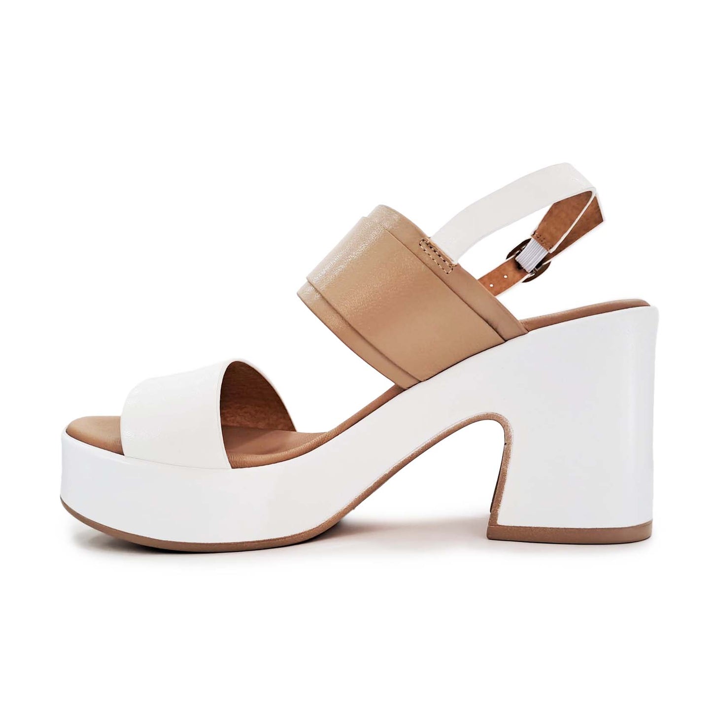 Sandalo in pelle Made in Italy Bianco Beige