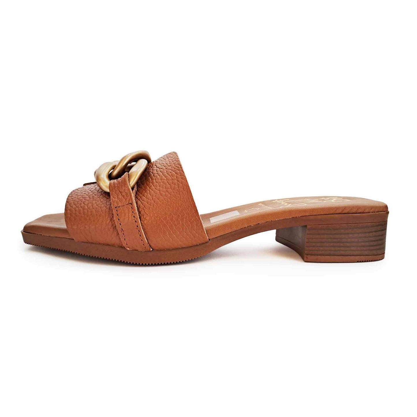 Oh My Sandals sandalo ciabatta cuoio martellato con catena oro e tacchetto