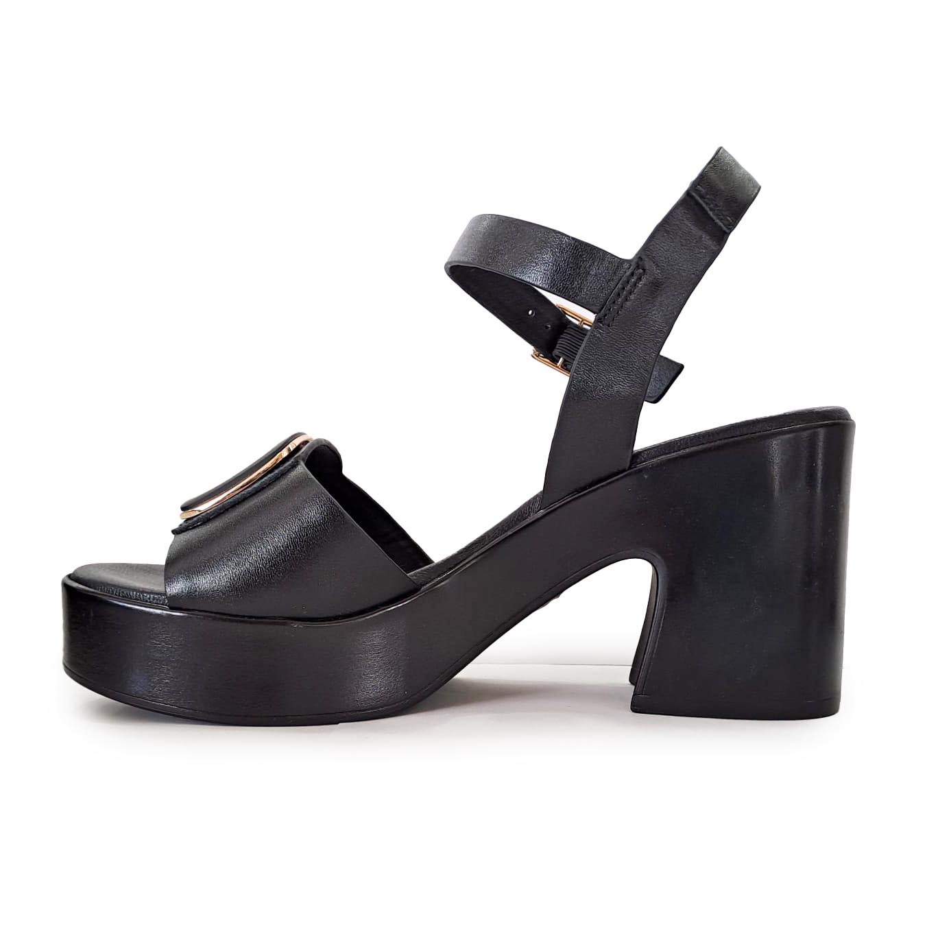 Repo Sandali Nero con tacco in pelle
