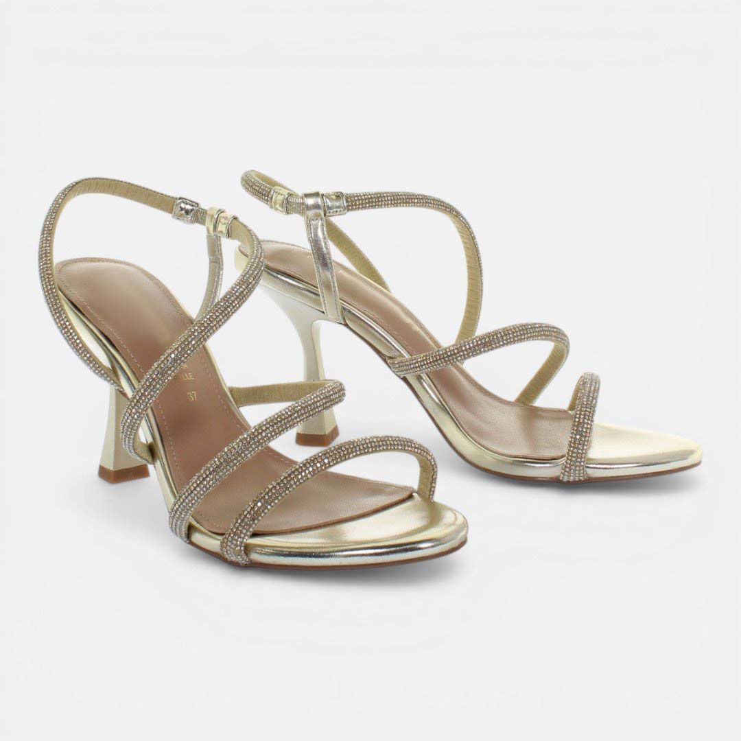 Sandalo con tacco e fasce con strass
