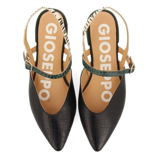 Gioseppo sandalo sabot nero in stampa cocco con doppia fascia fantasia zebrata e