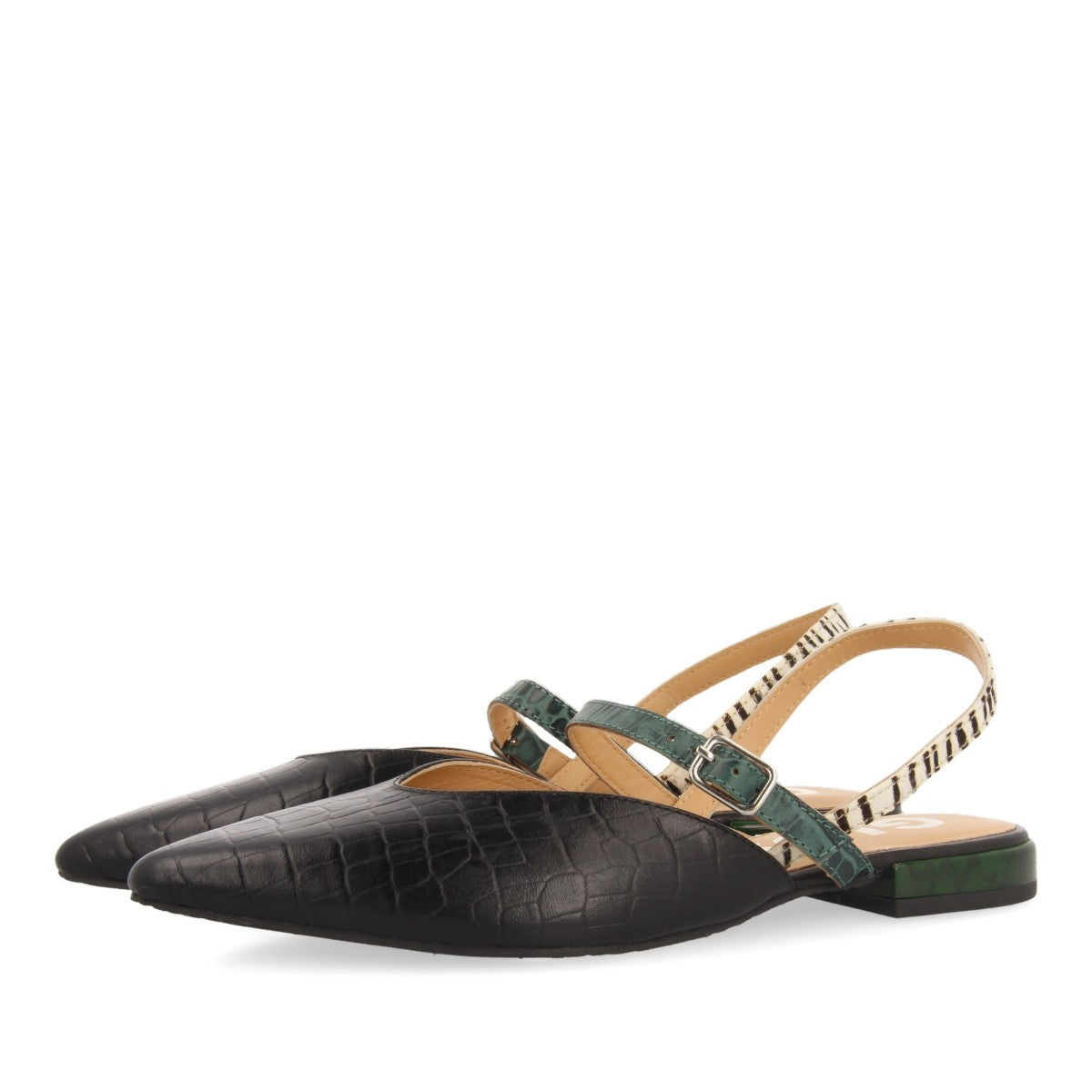 Gioseppo sandalo sabot nero in stampa cocco con doppia fascia fantasia zebrata e