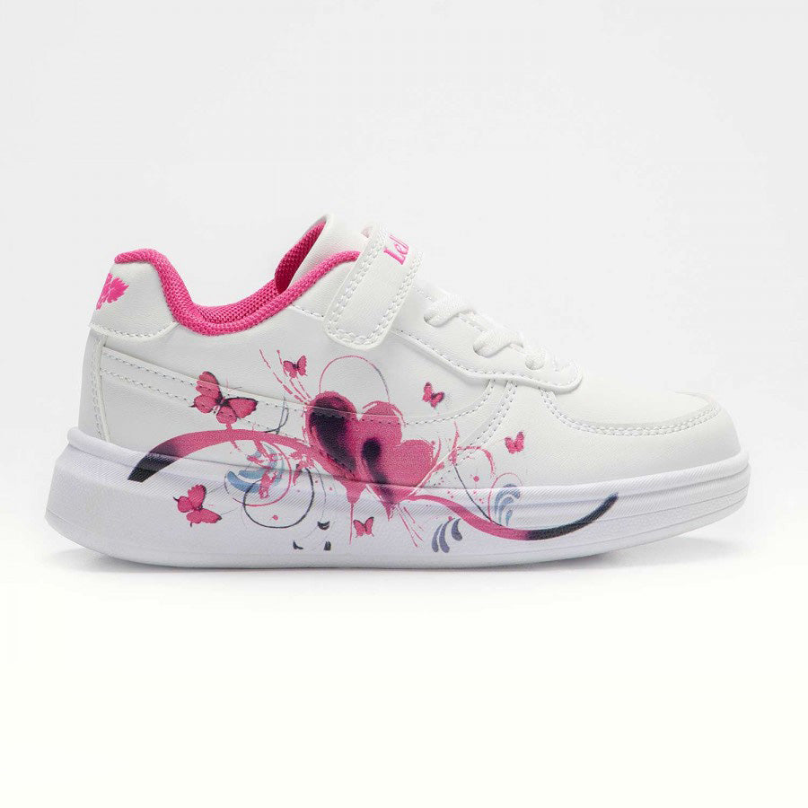 Lelli Kelly sneakers bianca Isabel con strappo e cuori rosa con farfalle gomma u