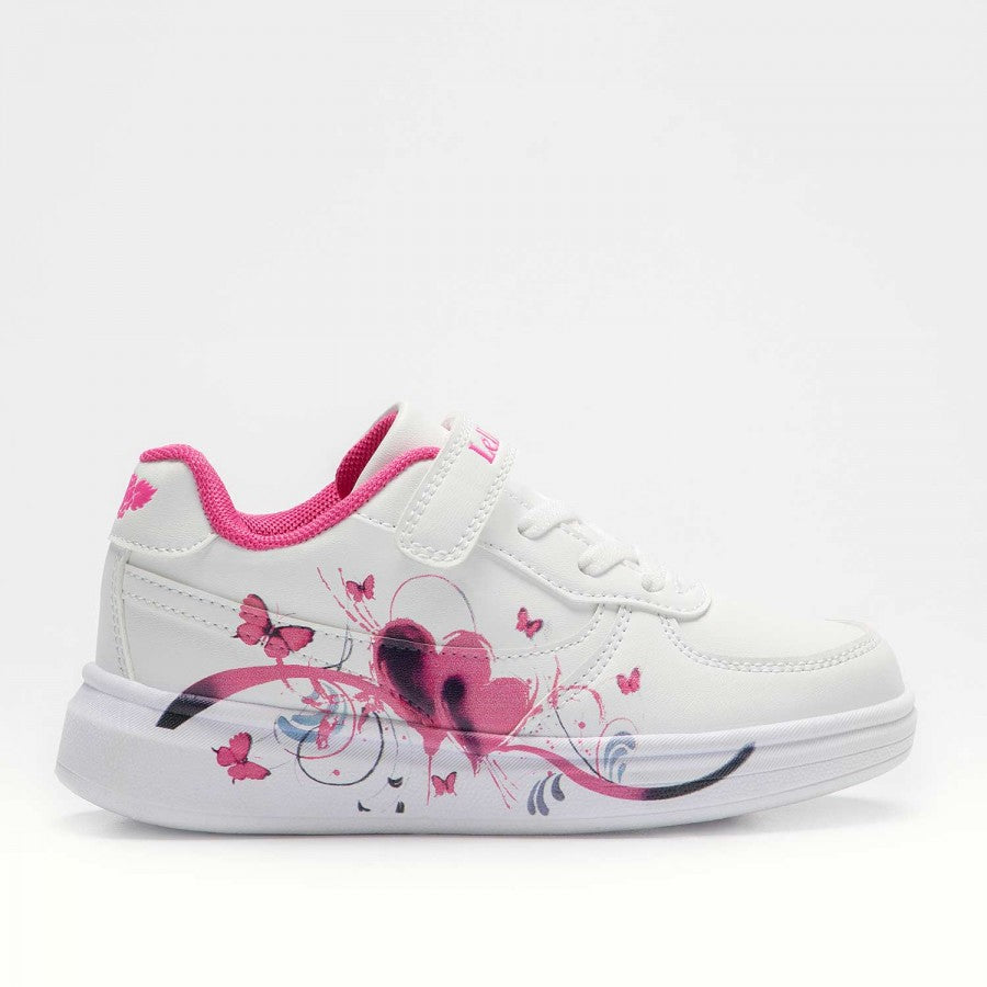 Lelli Kelly sneakers bianca Isabel con strappo e cuori rosa con farfalle gomma u
