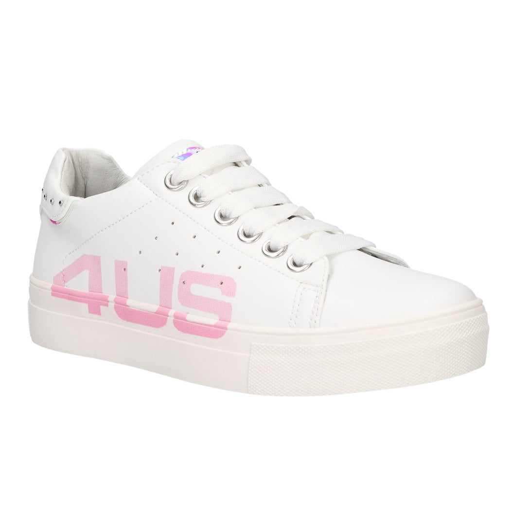 4US Paciotti sneakers donna bianca con logo rosa zip interna soletta estraibile
