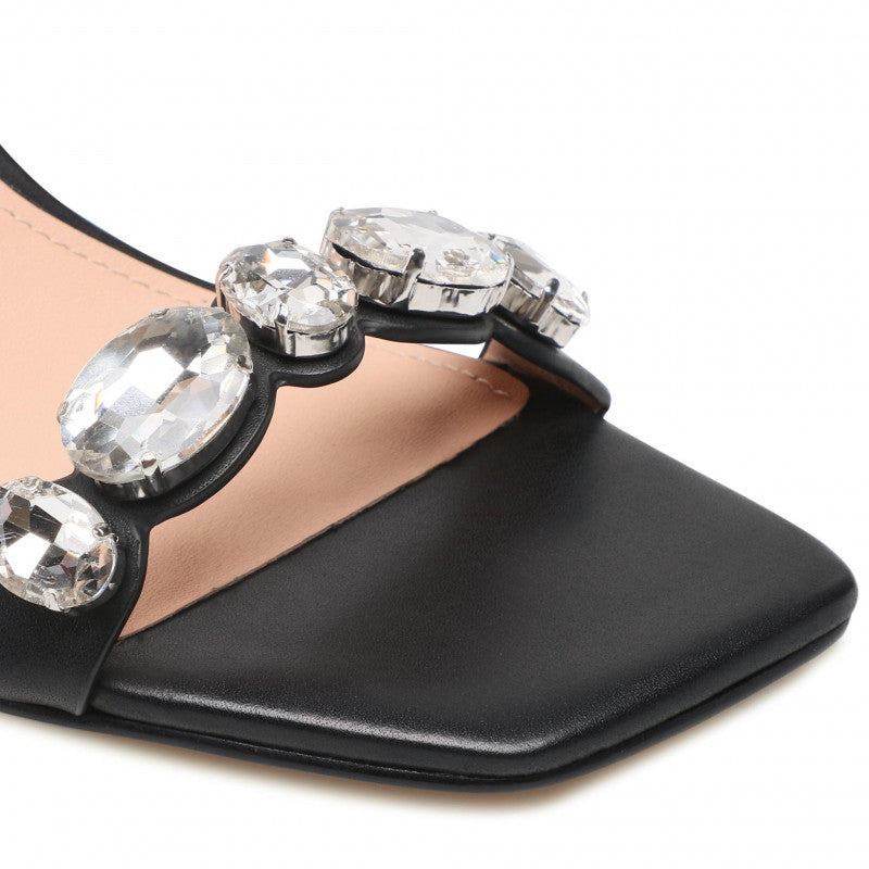 Guess sandalo nero con pietre argento cinturino alla caviglia tacco quadrato 8 c