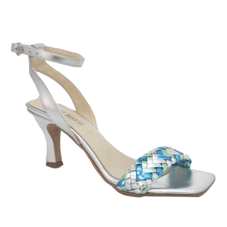 Prignani Sandalo in pelle fascia intrecciata e cinturino Silver