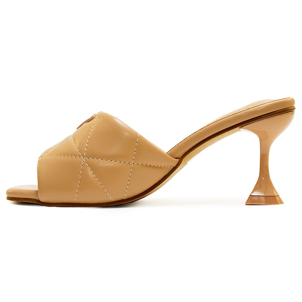 Laura Biagiotti sandalo ciabatta beige con cuciture e applicazione logo tacco 6