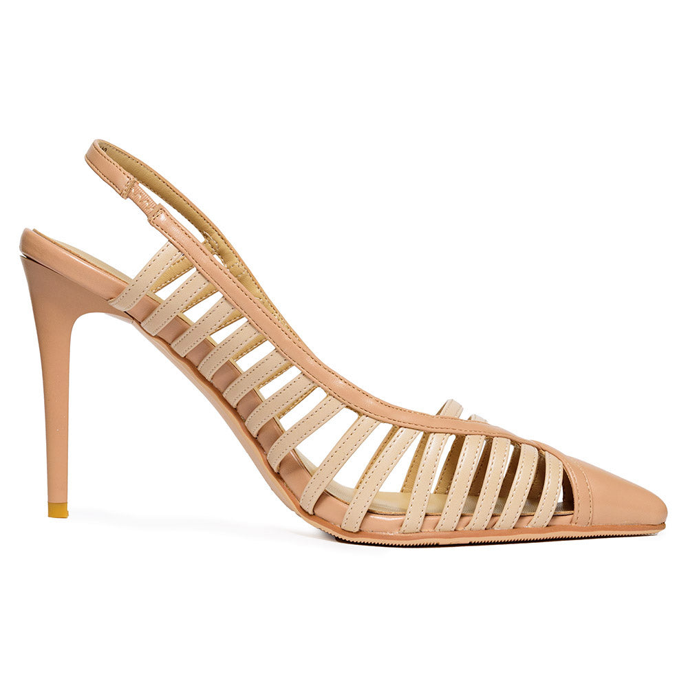 Laura Biagiotti sandalo slingback nude a strisce con tacco 10 e punta sottile