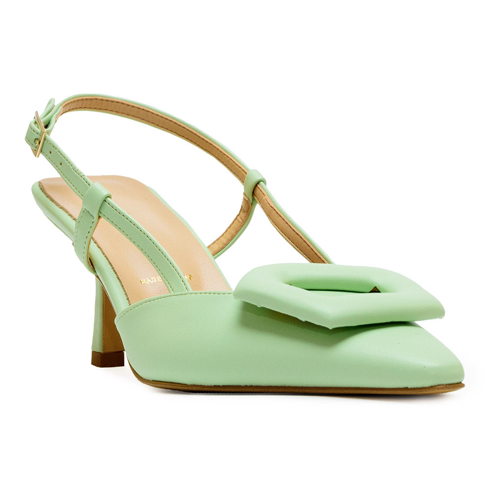 Prignani  sandalo punta chiusa verde con tacco 5 applicazione sullo scollo e cin
