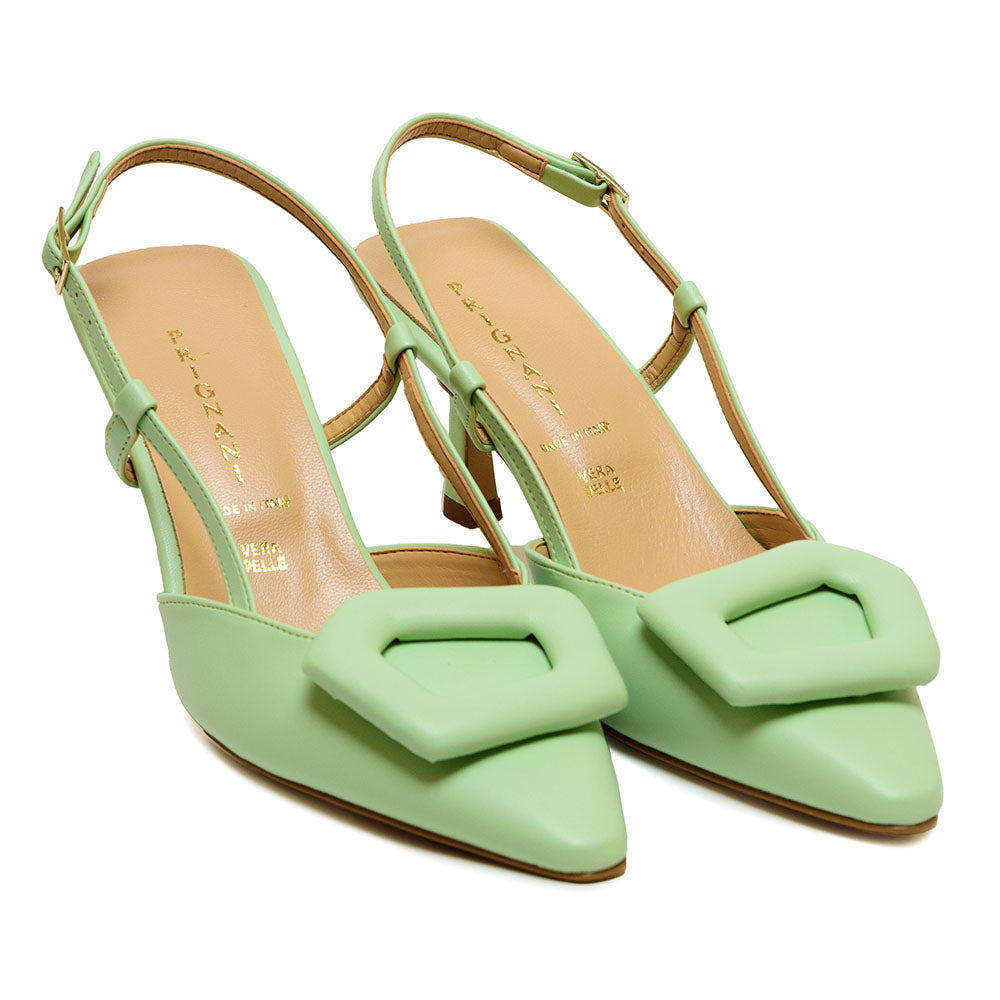 Prignani  sandalo punta chiusa verde con tacco 5 applicazione sullo scollo e cin