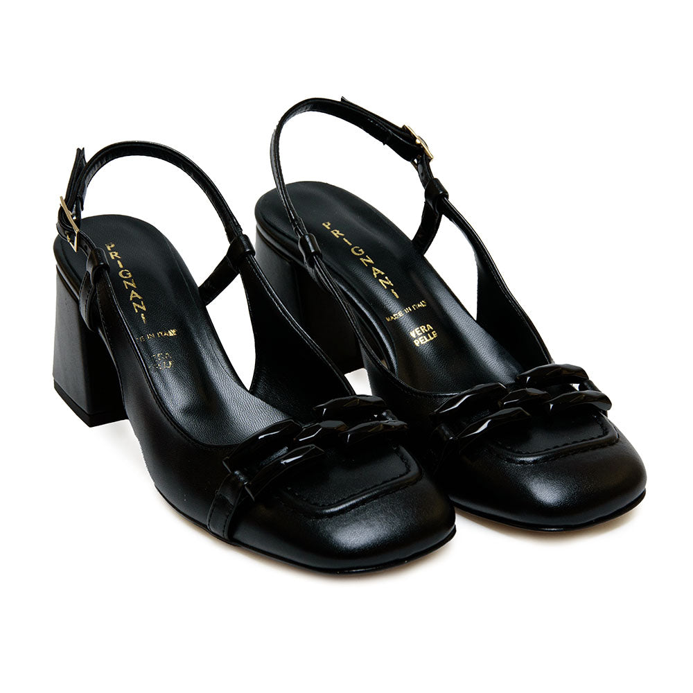 Prignani sandalo nero con punta chiusa tonda con applicazione tacco 5 largo