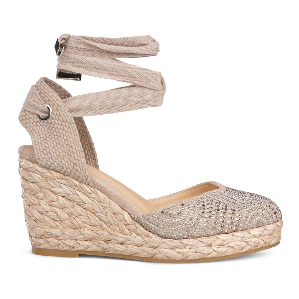 Alma Blue  Espadrillas beige con strass zeppa in corda laccio alla schiava