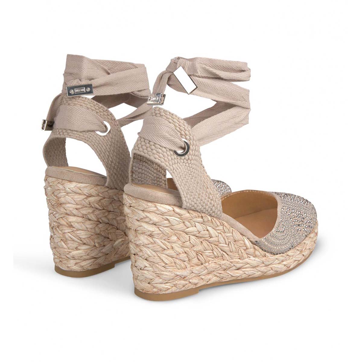 Alma Blue  Espadrillas beige con strass zeppa in corda laccio alla schiava