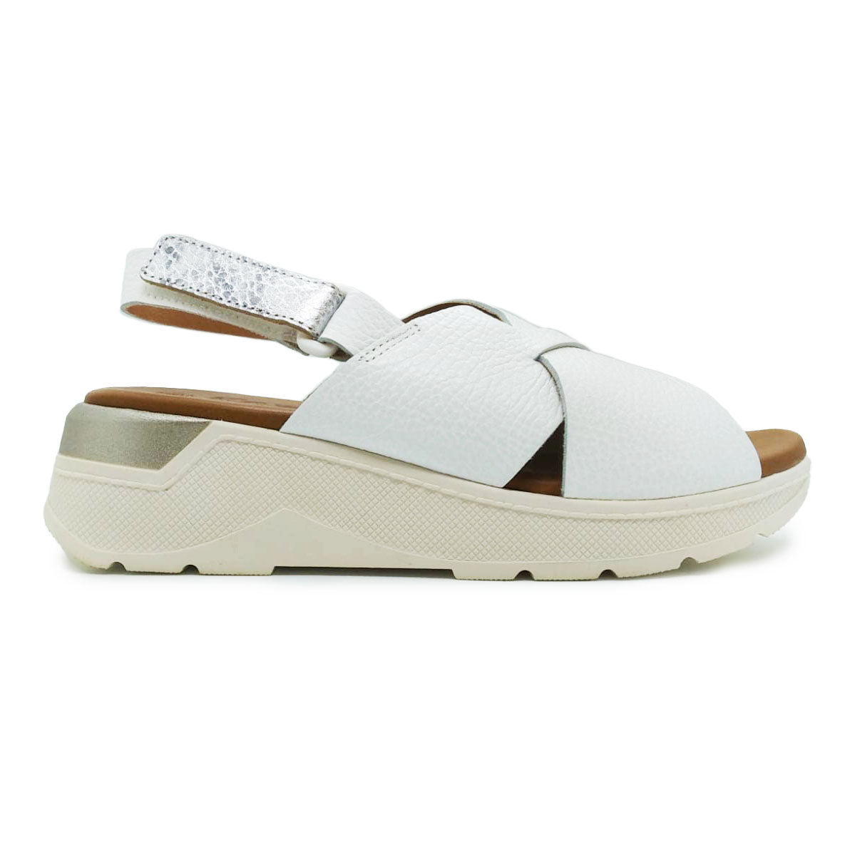 Oh My Sandals sandalo doppio incrocio bianco con taccosottopiede memory in pelle