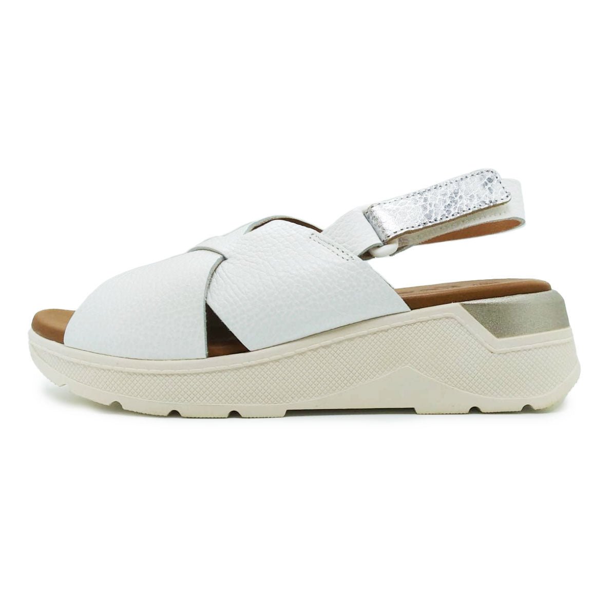 Oh My Sandals sandalo doppio incrocio bianco con taccosottopiede memory in pelle