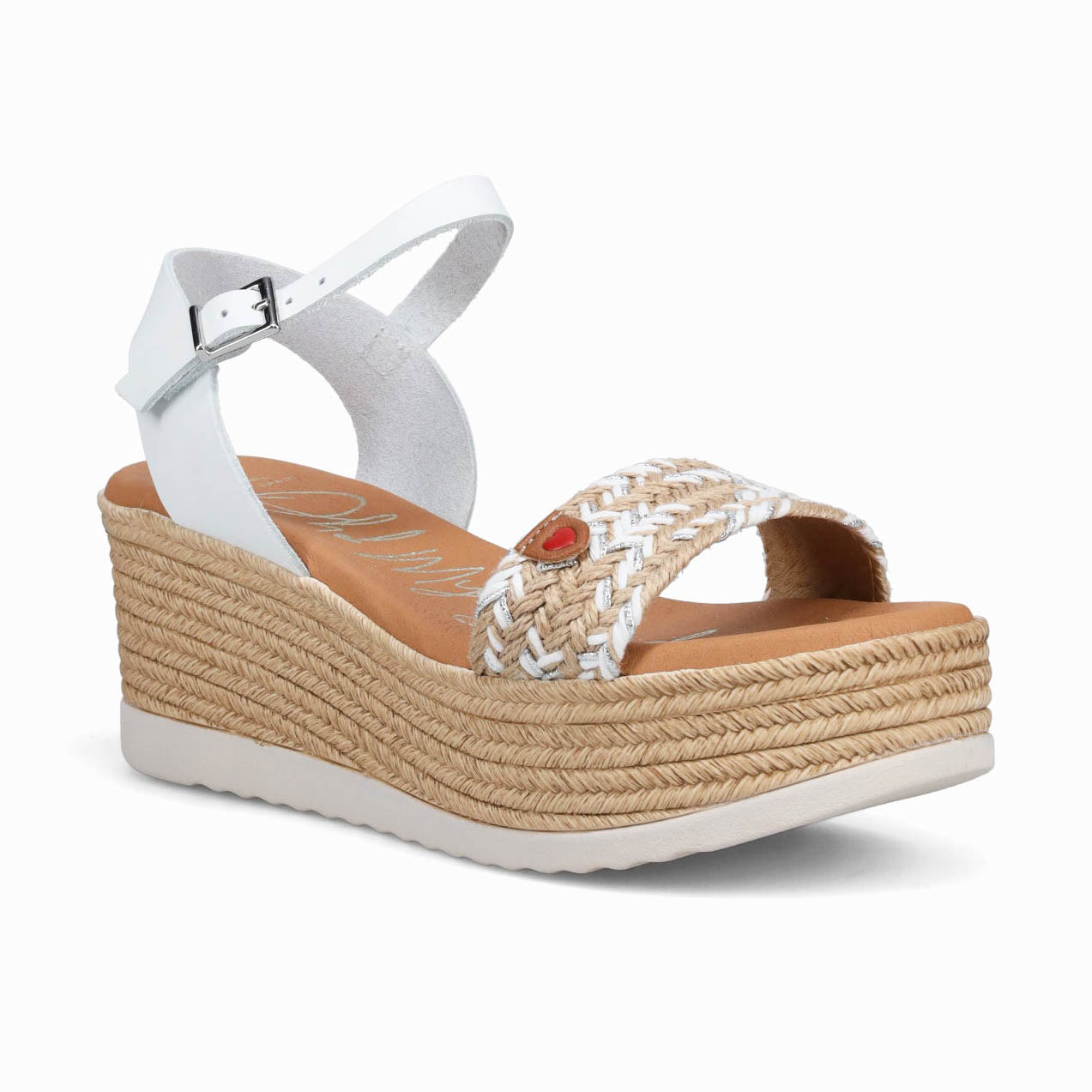 Oh My Sandals sandalo zeppa bianco con fascia in corda con taccosottopiede memor