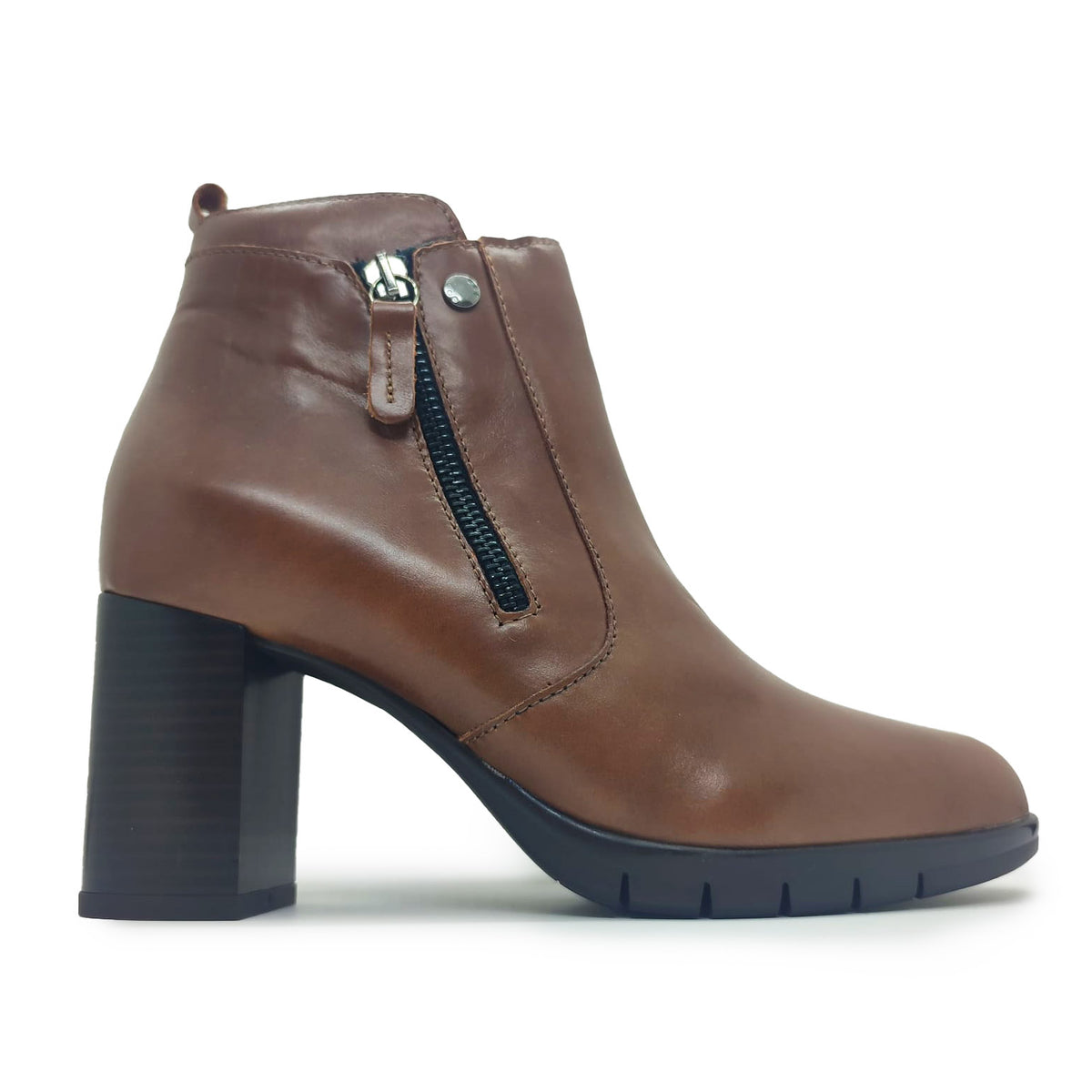 Cinzia soft donna stivaletto cuoio con tacco quadrato zip laterale