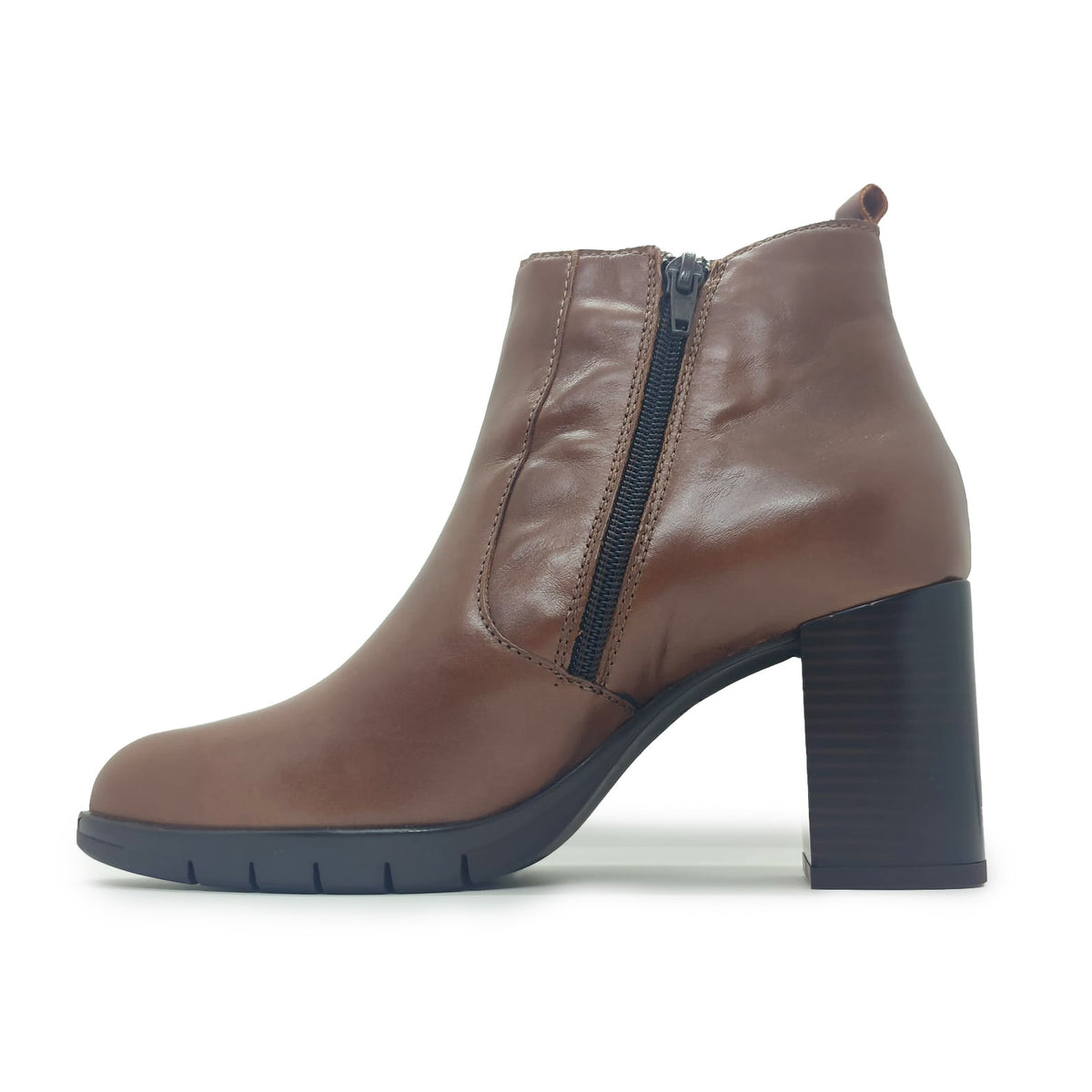 Cinzia soft donna stivaletto cuoio con tacco quadrato zip laterale