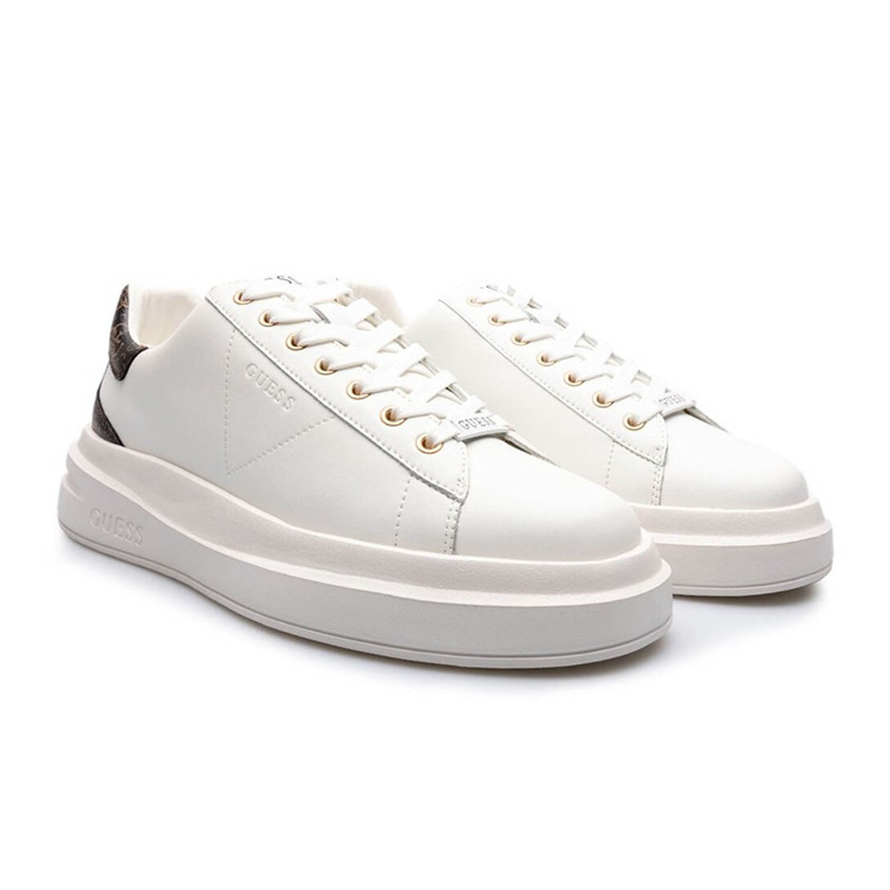 Guess uomo sneakers bianca e marrone loggata