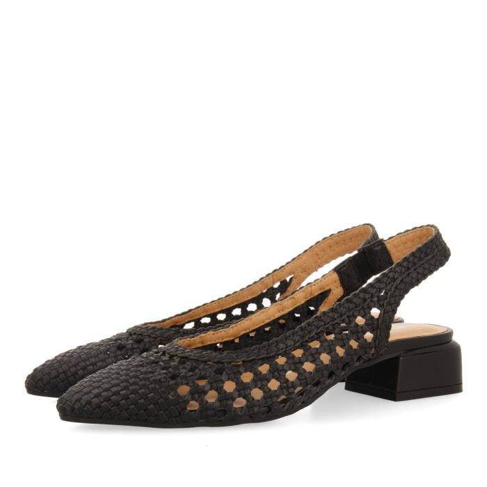 Gioseppo Slingback tacco 30 intrecciate in pelle nero