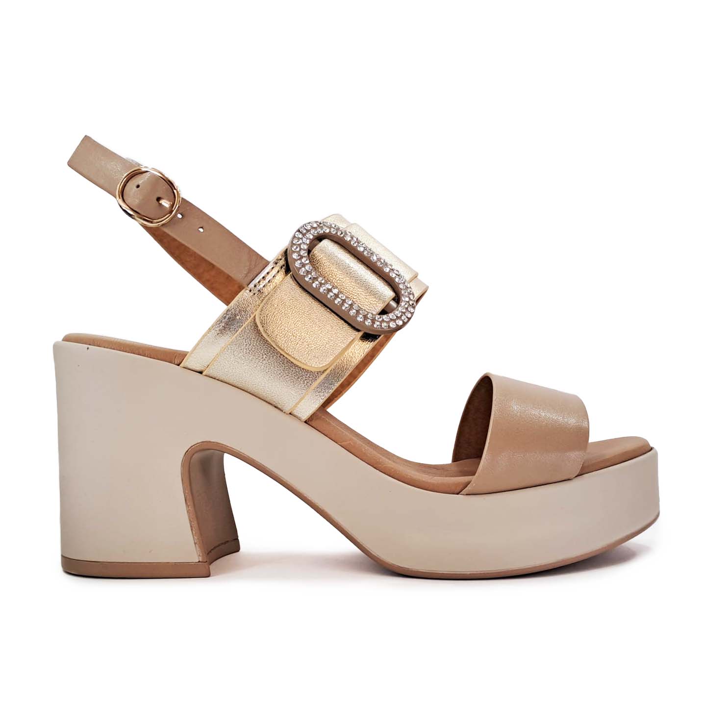 Sandalo in pelle Made in Italy Beige Platino