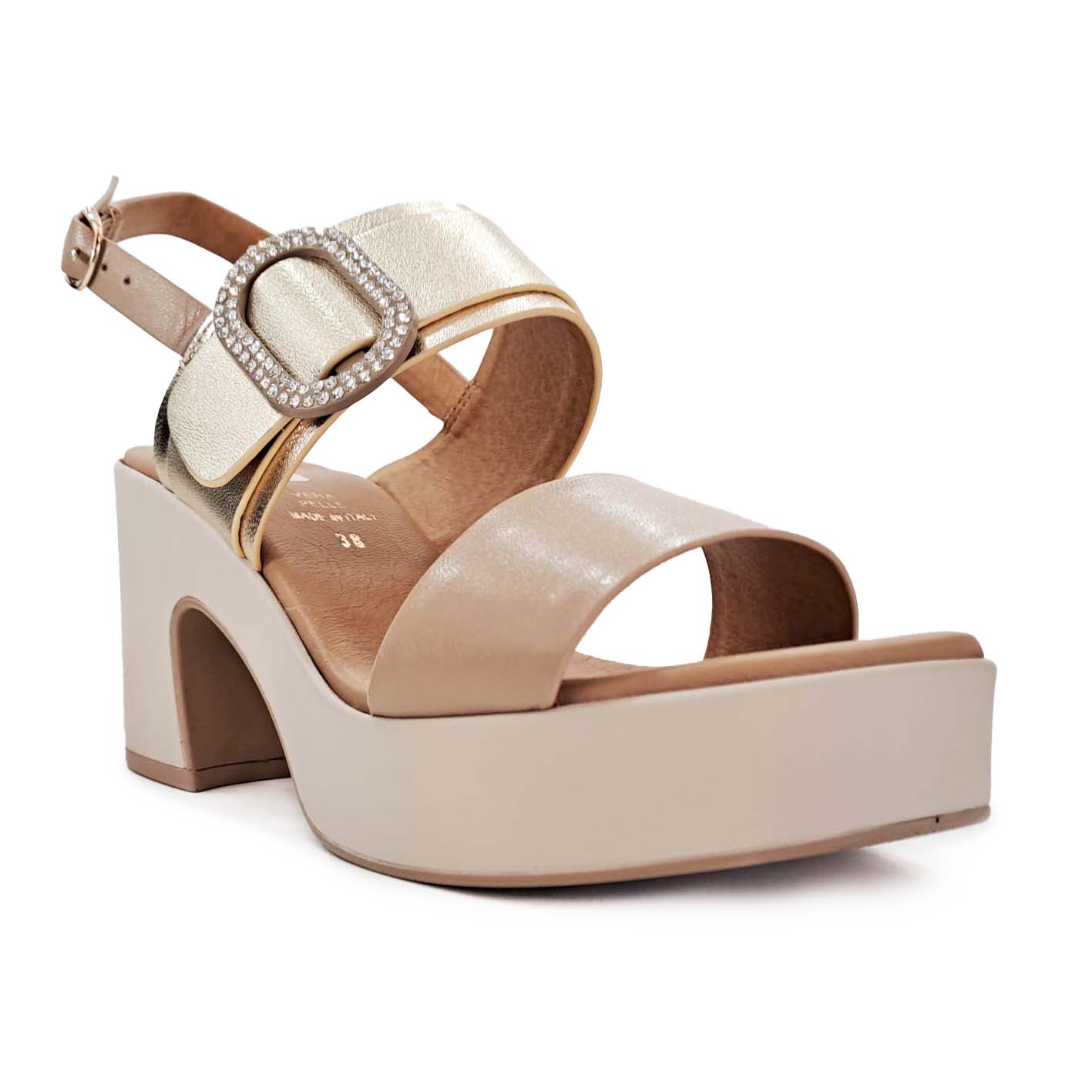 Sandalo in pelle Made in Italy Beige Platino