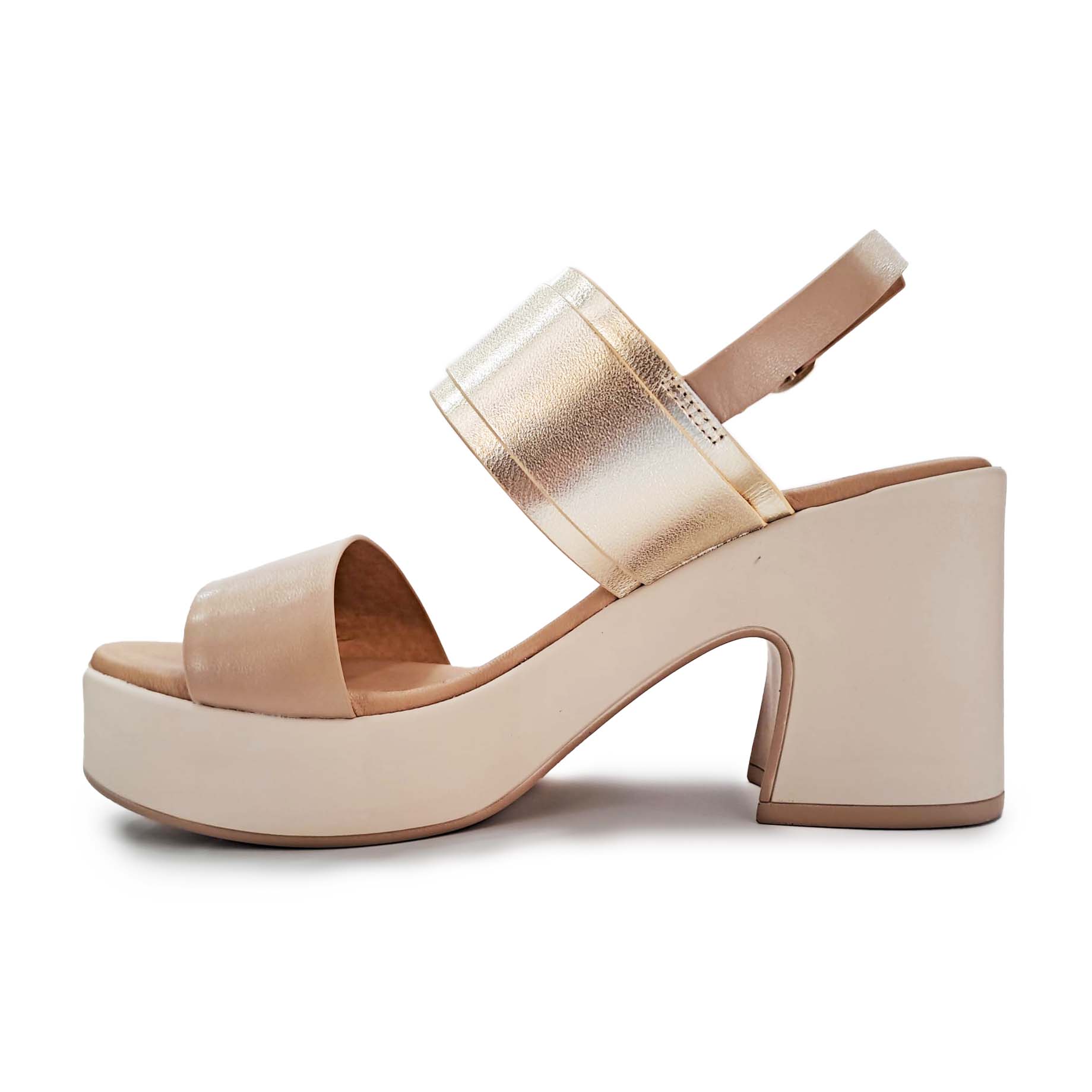 Sandalo in pelle Made in Italy Beige Platino