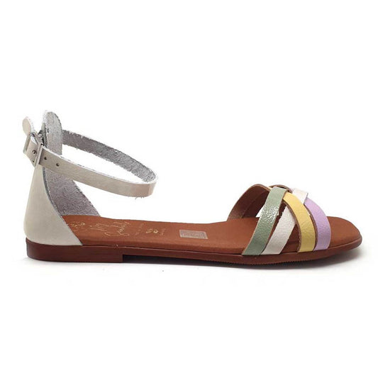 Oh My Sandals sandalo bianco basso multi fasce colorate chiuso dietro