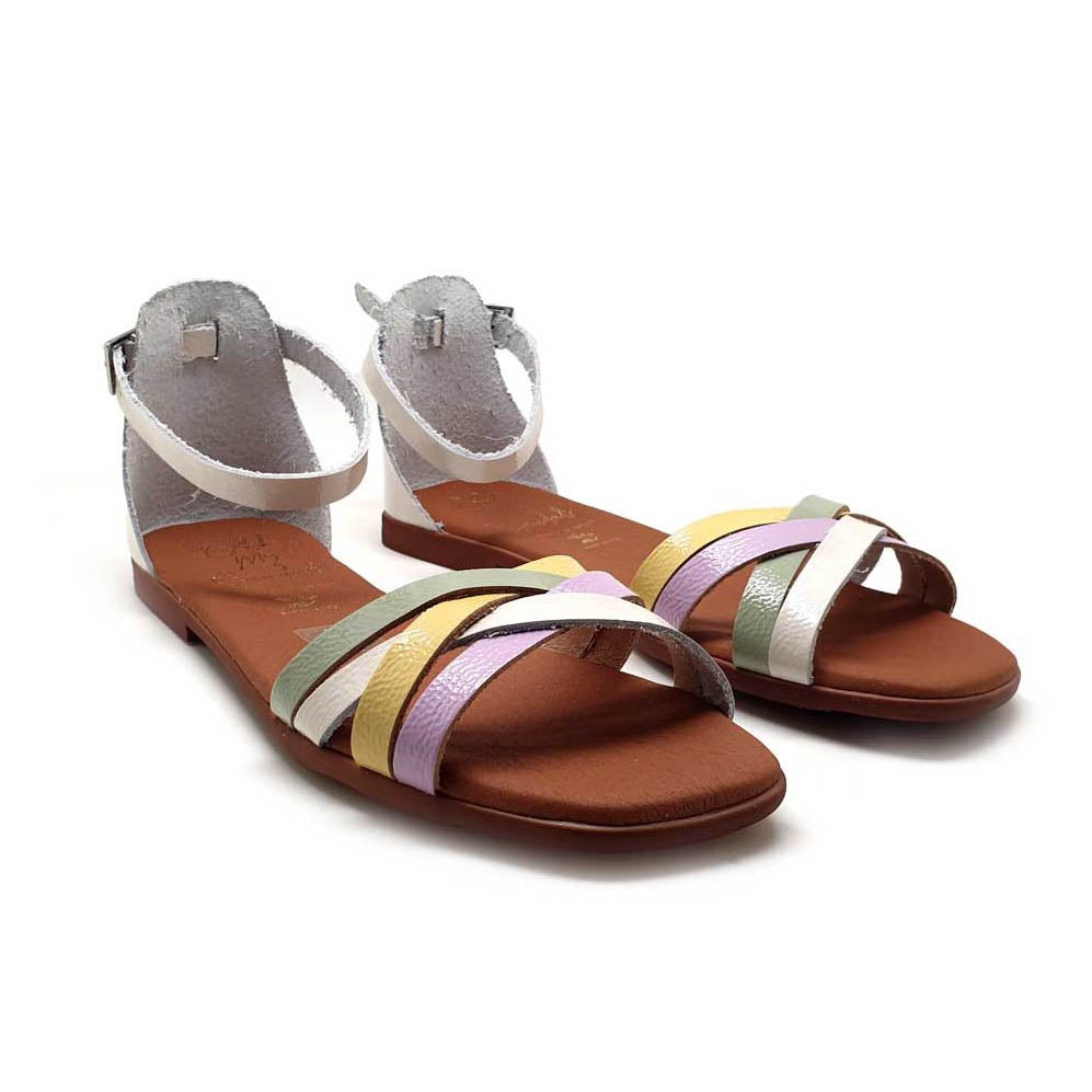 Oh My Sandals sandalo bianco basso multi fasce colorate chiuso dietro