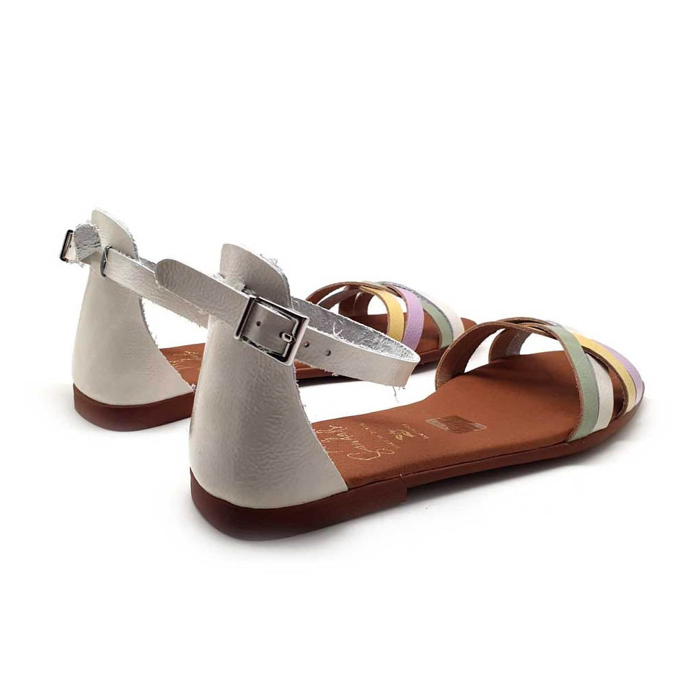 Oh My Sandals sandalo bianco basso multi fasce colorate chiuso dietro