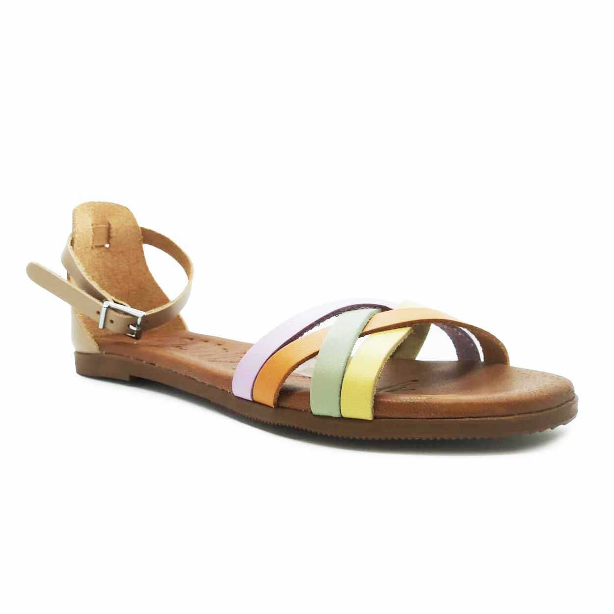 Oh My Sandals sandalo taupe basso multi fasce colorate chiuso dietro