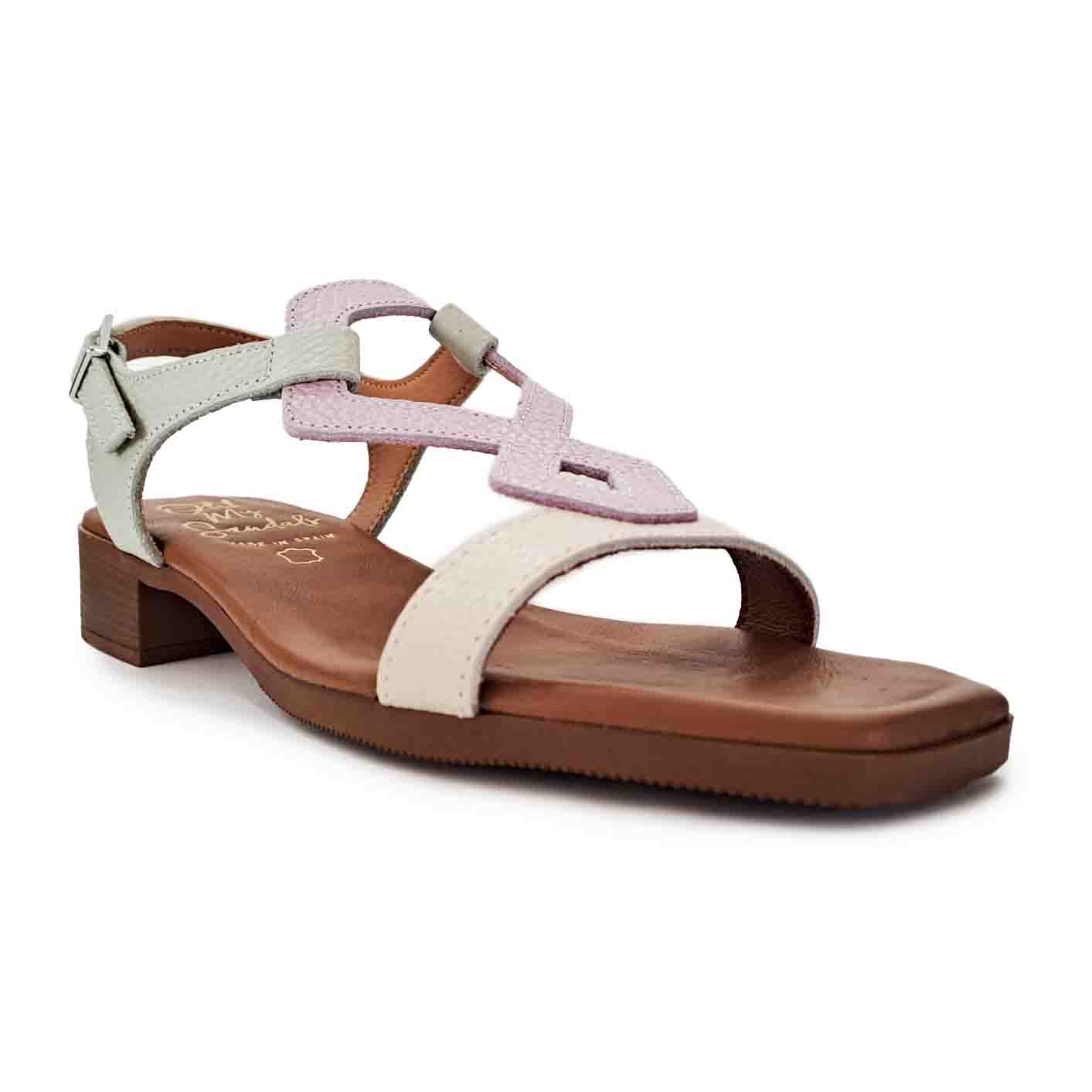 Oh My Sandals sandalo alga martellato romboidale multi viola beige con cinturino