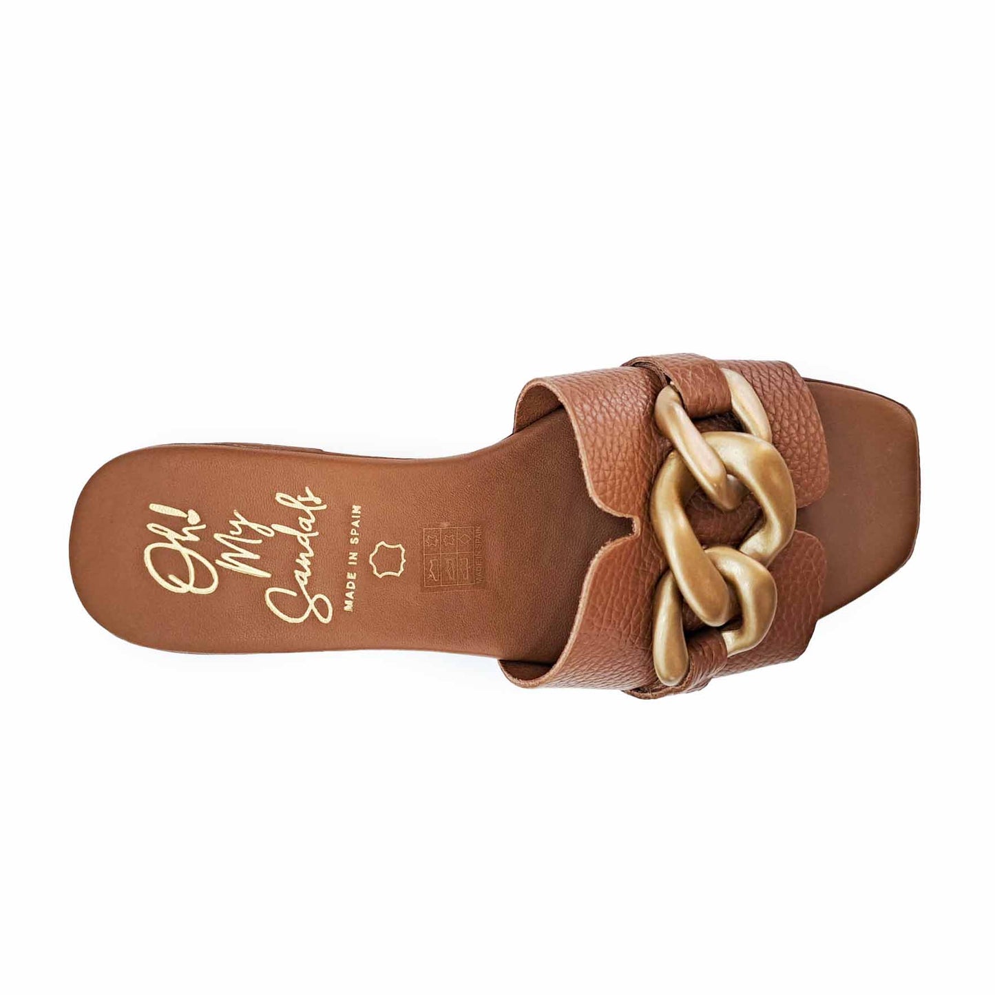 Oh My Sandals sandalo ciabatta cuoio martellato con catena oro e tacchetto
